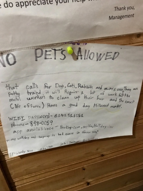 45.5 no pets allowed sign hillcrest motel st. john